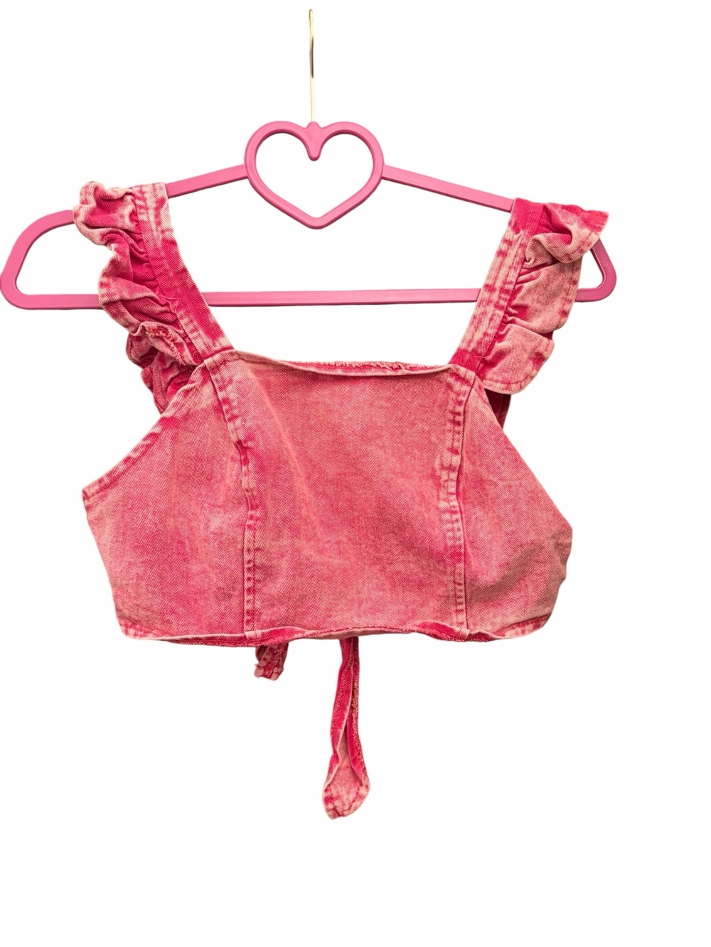 SHEIN Pink Tie-Dye Ruffle Strap Crop Top